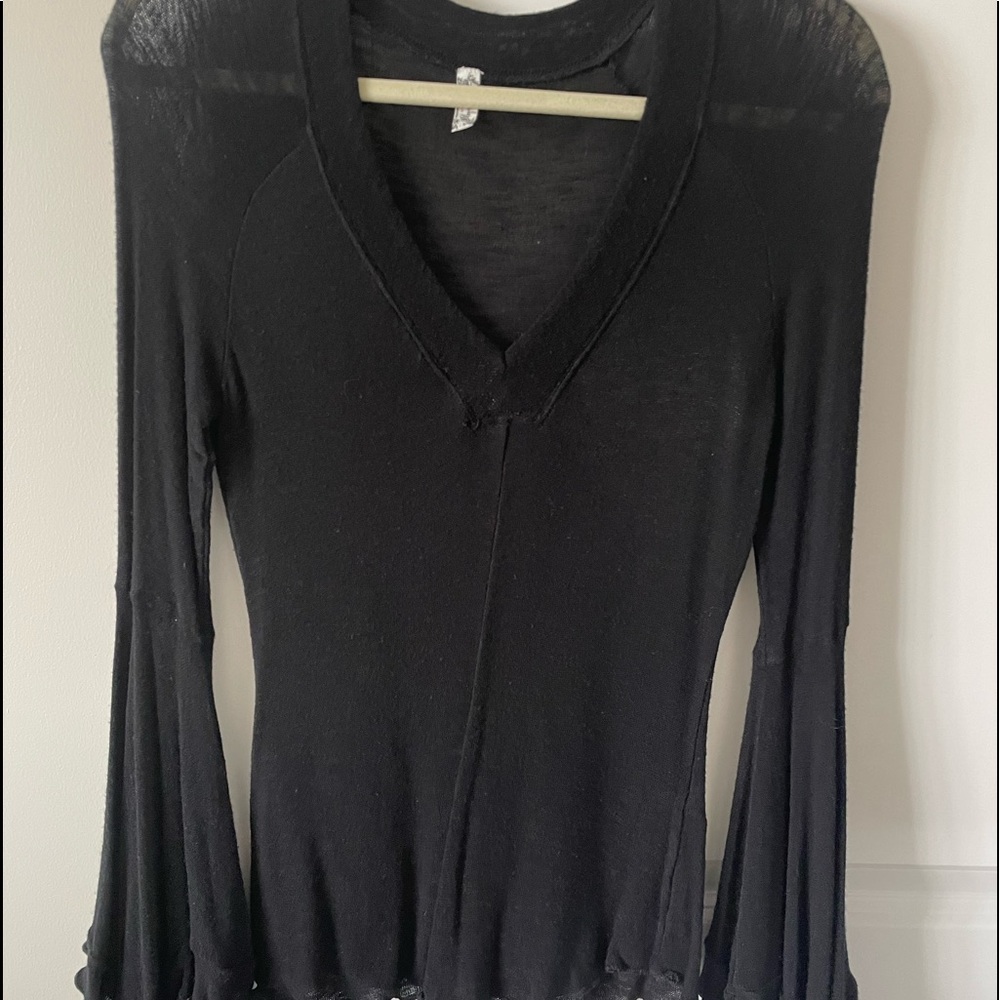 XS sheer black long bell sleeve, free people